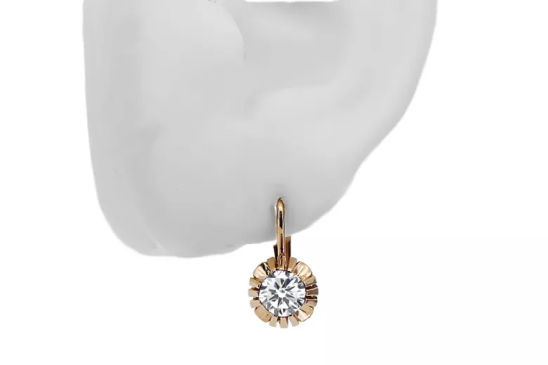 Earrings Vintage craft Zircon Original Vintage 14K Rose Gold vec027r